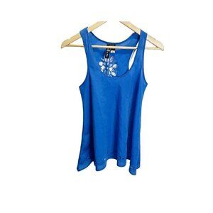 Fun & Flirt Women's Blue Sheer Floral Cutout Sleeveless Shirt Sz M Casual